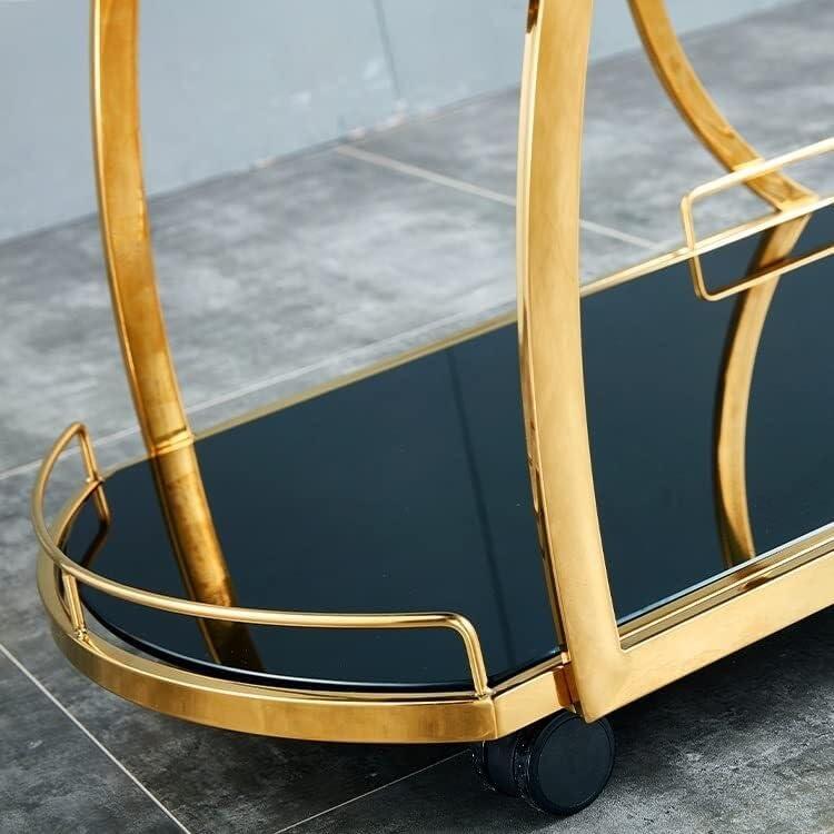 SDdPulse Storage Trolley Rolling Cart Utility Cart 3 Tier Stainless Steel Trolley with Armrests and Wheel Mobile Rolling Cart Home Tempered Glass Kitchen Storage Cart Kitchen Stor,Gold+white-65 * 45 * 84cm