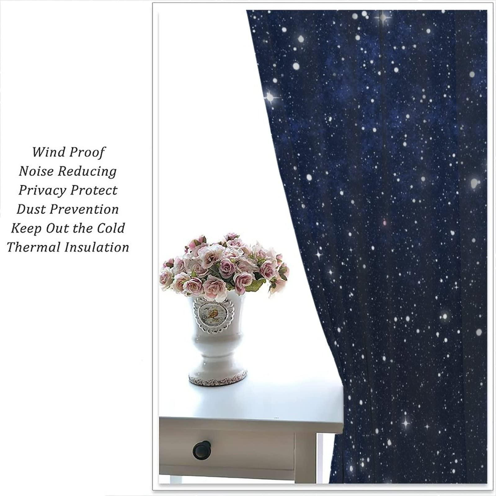 BAEKJIN Night Sky Space Curtains Dark Blue Universe Galaxy Nebula Stars Printed Art Rod Pocket Blackout Window Drapes 2 Panels Set for Bedroom Living Room Decor 42x63in