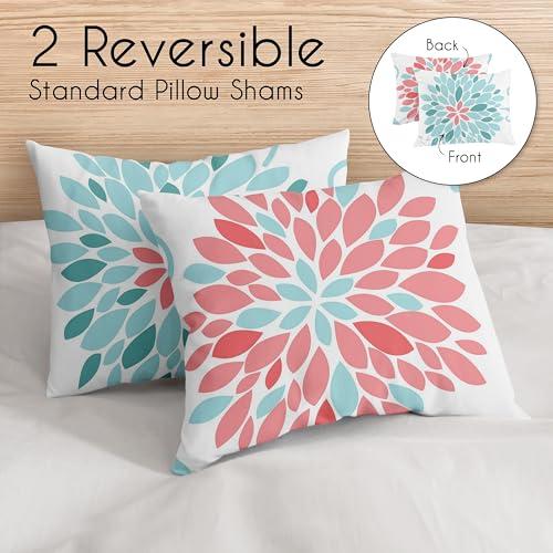 Sweet Jojo Designs Turquoise and Coral Emma 3 Piece Childrens, Teen, Kids Modern Full/Queen Bedding Set Collection