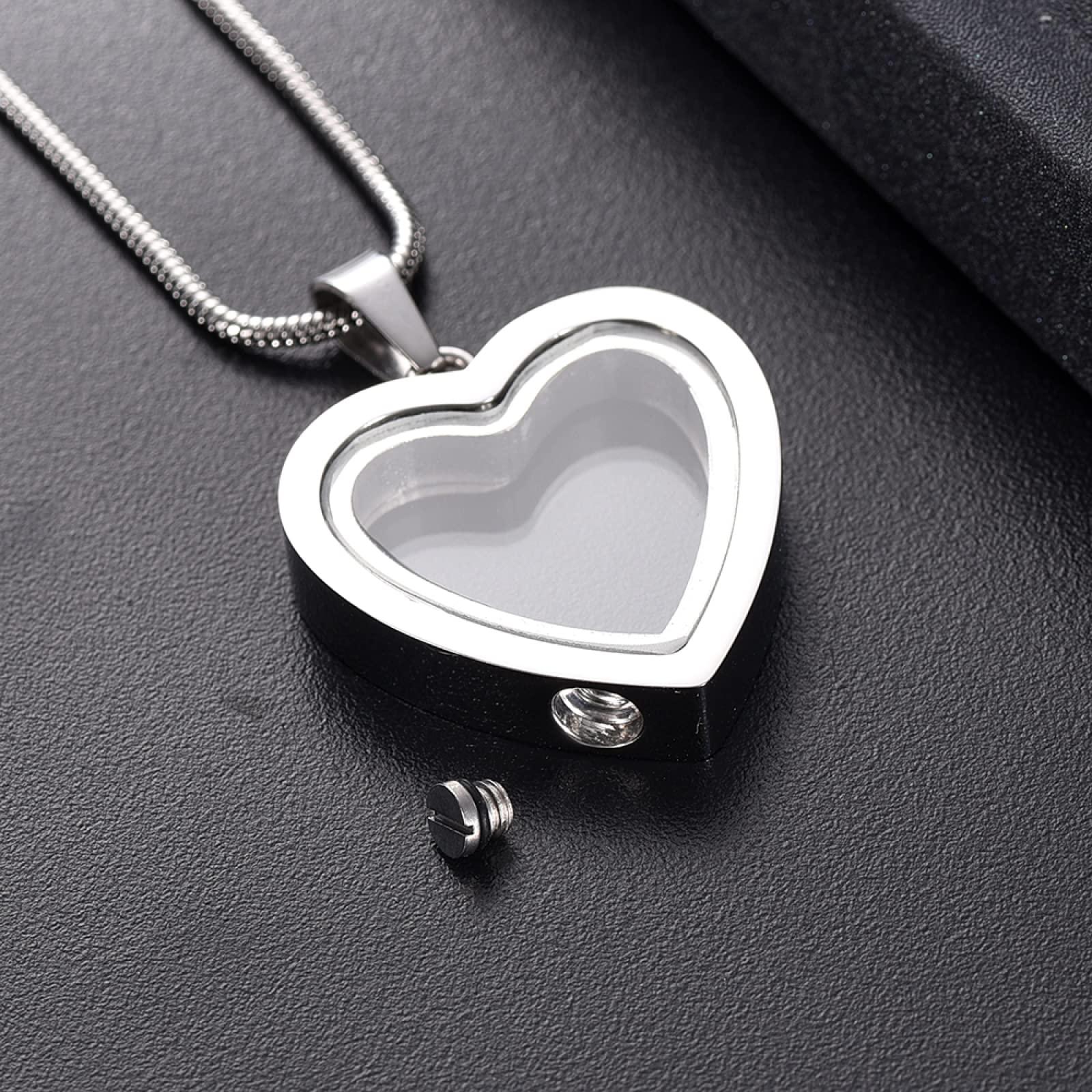 SARUEI SARUEI Glass Heart Cremation Jewelry for Ashes Memorial Urn Necklace for Human/Pet Stainless Steel Keepsake Urn Pendant Ashes Jewelry,Black