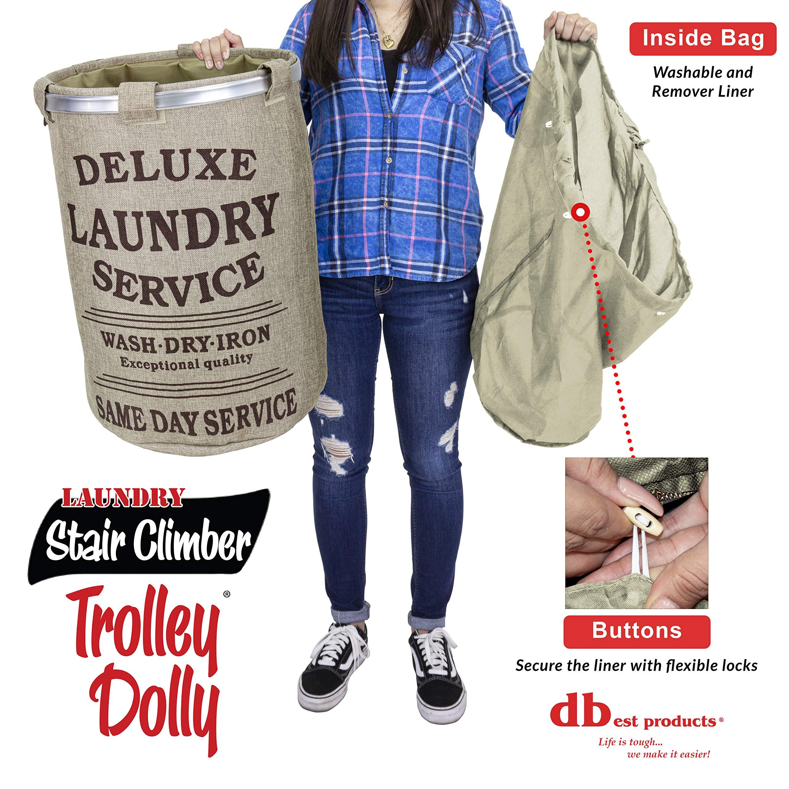 dbest products dbest products Stair Climber Laundry Trolley Dolly, Beige Laundry Bag Hamper Basket cart with wheels sorter