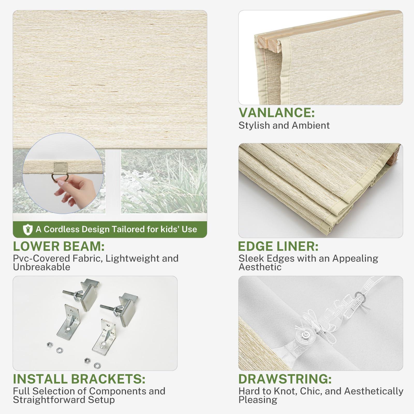 MiLin MiLin No Tools No Drill Natural Ramie Cordless Roman Shades for Windows Blackout, Custom Privacy Linen Roman Window Shades, Easy to Install Blackout Blinds for Home Kitchen (Lemon, 23 3/4" W x 52" H)