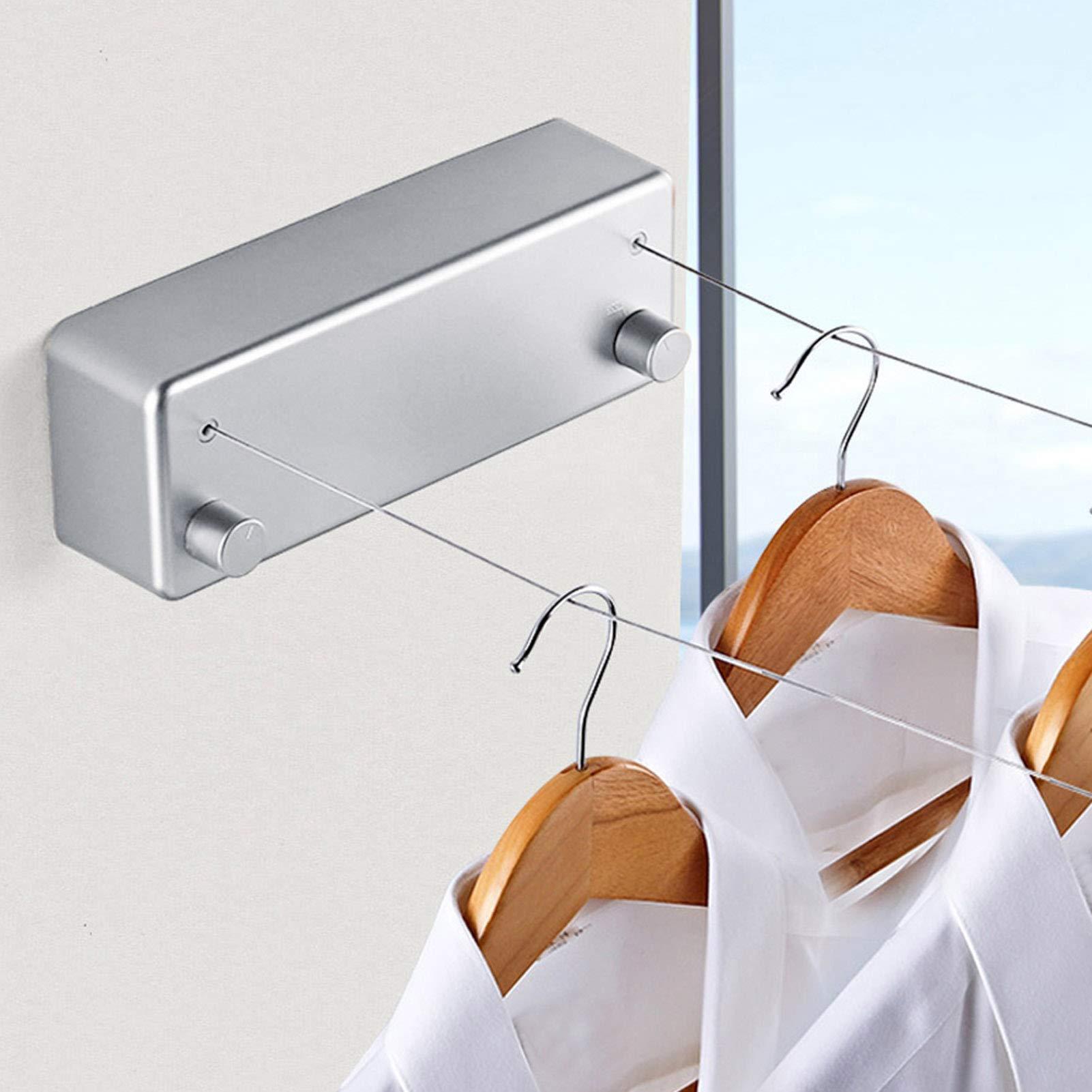 MINGZHE MINGZHE Clothesline Washing Line Clothes Hanger Line Clothesline Rope Retractable Clothesline Dual Lines Retractable Clothesline Clothes Drying Line for Indoor Hotel Home Balcony Bathroom(Silver)