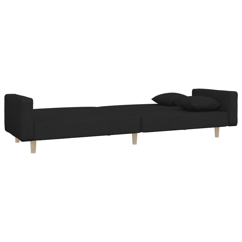 vidaXL vidaXL 2-Seater Sofa Bed - Black Fabric, Convertible Daybed with Pillows for Living Room, Dorm, Apartment, Small Spaces