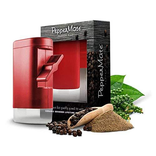 PepperMate PepperMate Traditional Pepper Mill- Manual High Volume Peppercorns and Salt Grinder with Ergonomic Turnkey Handle and Ceramic Precision Mechanism with Adjustable Grind for the Gourmet Chef (Red)