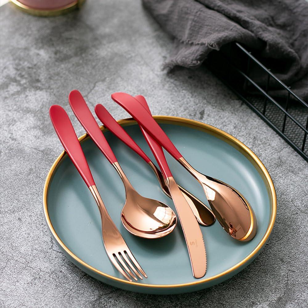 IKXO Red Silverware Set, 30-piece Stainless Steel Flatware Cutlery Set Forks and Spoons Simple & Modern Tableware For Home Party Restaurant Wedding Dinner, Service For 6Food-Grade Tableware Cutlery Set
