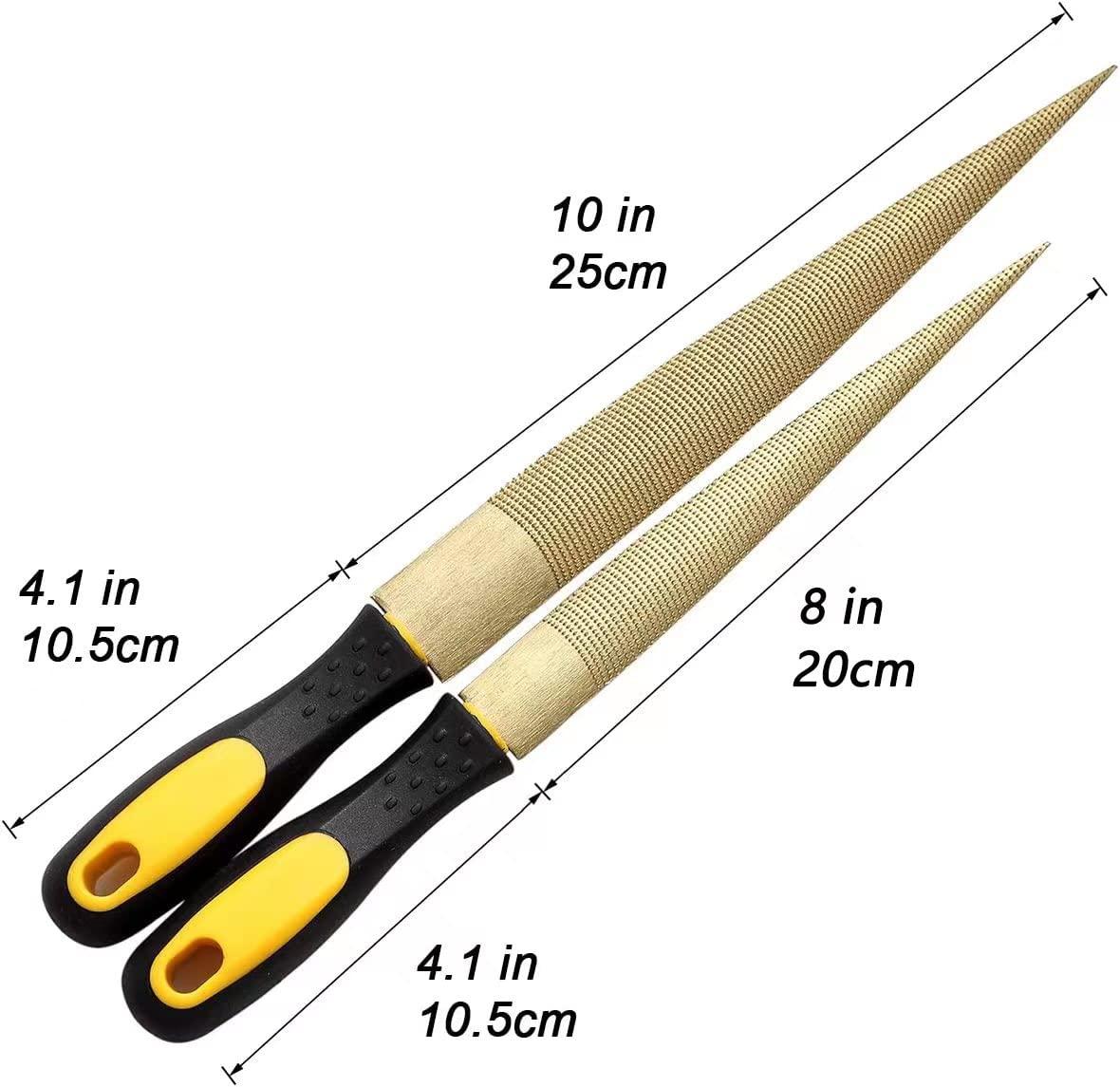 NKTM NKTM Wood File, Needle File Set Wood Files for Wood Working Wood Rasp Files Tools Golden Tapered Wood Rasp with Rubber Handle in Gift Bag for Carving 2 Pack (8,10 inch)