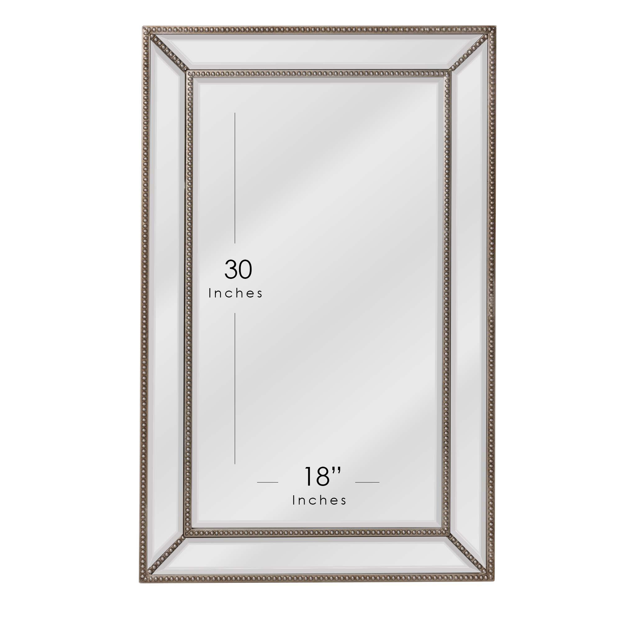 Head West Head West Champagne Silver Metro Beaded Glass Framed Vanity Mirror - Beveled Vintage Accent Decorative Mirrors for Wall Decor, Modern Bathroom Mirrors for Over Sink, Bedroom, Entryway 24\"x36\"