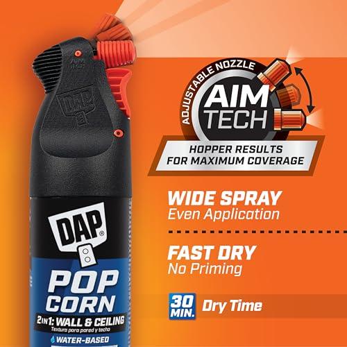 DAP DAP, White, 7079850025 Popcorn Water Based 2in1 Wall & Ceiling Texture Spray with Aim Tech Nozzle, 20 Ounce, 1.25 Pound (Pack of 1)