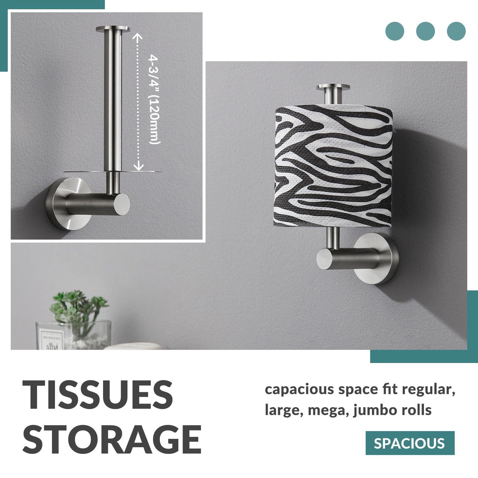 Aomasi Vertical Toilet Paper Holder, Aomasi SUS304 Stainless Steel Toilet Tissue Roll Hanger with Round Plate, Bathroom TP Roll Organizer, Wall Mounted, Brushed Nickel