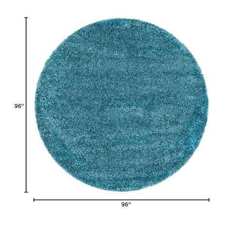 Rugs.com Rugs.com Soft Solid Shag Collection Round Rug 8 Ft Round Turquoise Shag Rug Perfect for Kitchens, Dining Rooms