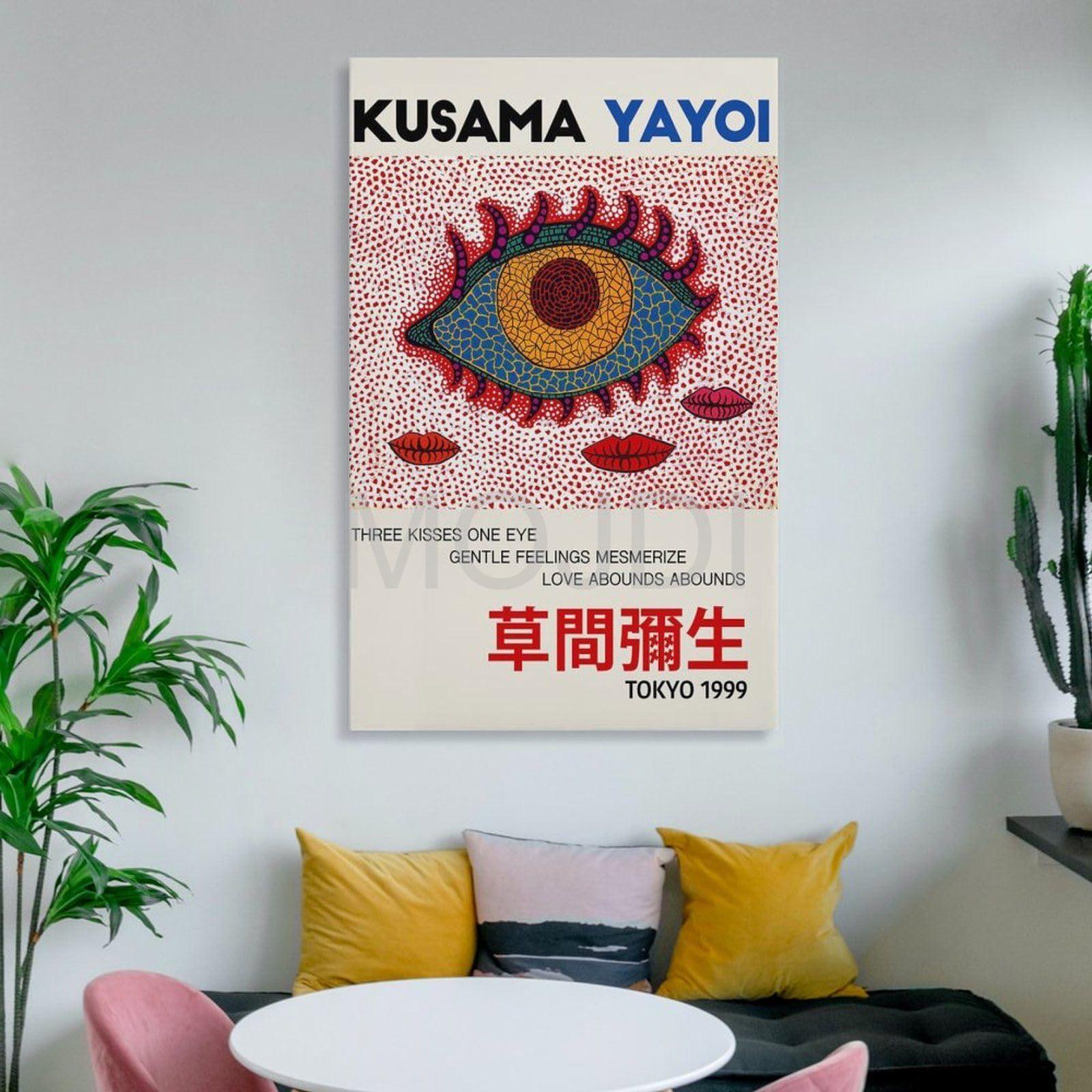 MOJDI MOJDI Yayoi Kusama Three Kisses One Eye Yayoi Kusama Poster Exhibition Postet Poster Yayoi Kusama Art Canvas Painting Wall Art Poster for Bedroom Living Room Decor 24x36inch(60x90cm) Unframe-style