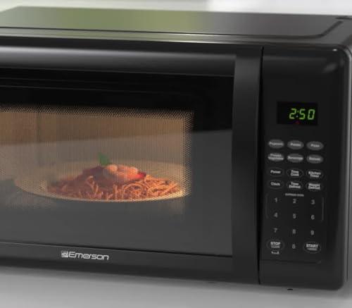 Emerson Radio Emerson MW7302B Compact Countertop Microwave Oven with Touch Control, LED Display, 700W, 10 Power Levels, 6 Auto Menus, Glass Turntable and Child Safe Lock, 0.7 Cu., Ft. Black