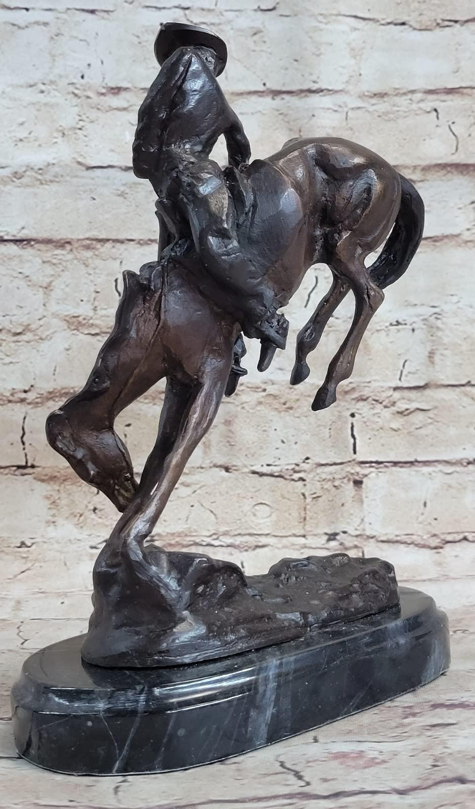 EUROPEAN BRONZE Frederic Remington Cowboy on Horse Rodeo Old West Western Art Bronze Sculpture Artwork Deal Gift by Think Bronze