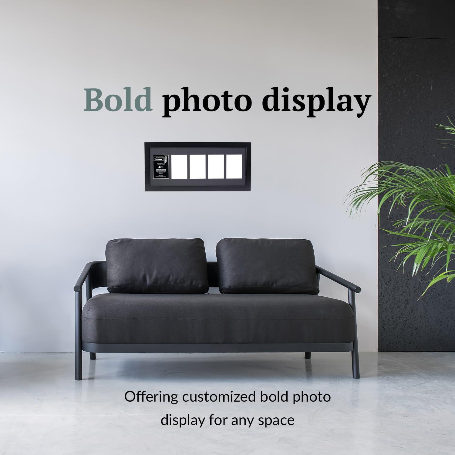 Creative Letter Art Creative Letter Art 4 x 6 Multiple Opening Picture Frame Collage with 5 holes, Manhattan Black Frame with 10 x 24-inch Black Mat, Full-Strength Glass, Photo Collage for Wall, 5 Openings