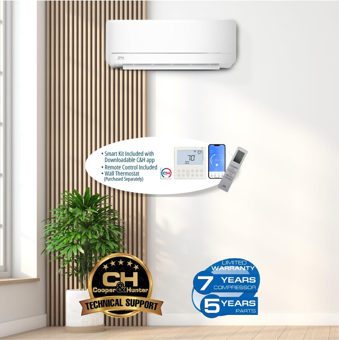 Cooper & Hunter Cooper & Hunter MIA Series, Mini Split Air Conditioner and Heater, 9,000 BTU, 230V, 21.7 SEER, Wall Mount Ductless Inverter Heat Pump System, Including 16ft Installation kit
