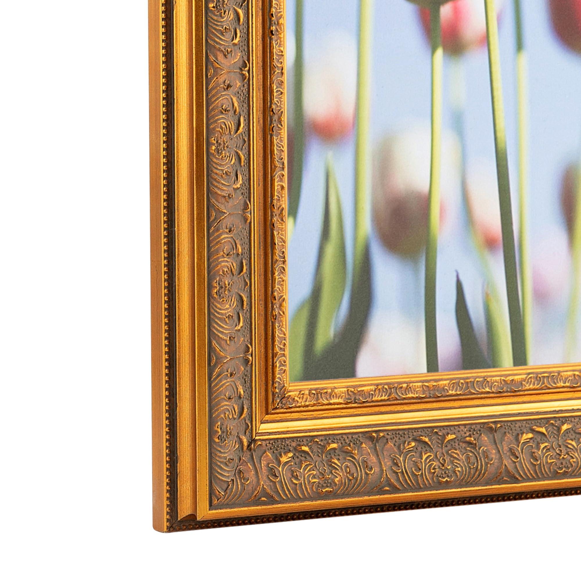 ArtToFrames ArtToFrames 4x16 Inch Multi Picture Frame, This 2.25 Inch Custom Wood Poster Frame is Wide Gold with Green Tones - Comes with Regular Glass and Corrugated Backing (2WOMOM78998-4x16)