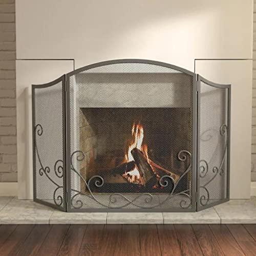 RsFiL Fire Screen/Spark Fire Guard Panel Fireplace Screen Floor Home Fireplace Tri-fold Screen Partition Anti-Real Fire Decoration Belt Mesh Stove Fence Iron Black Fireguard