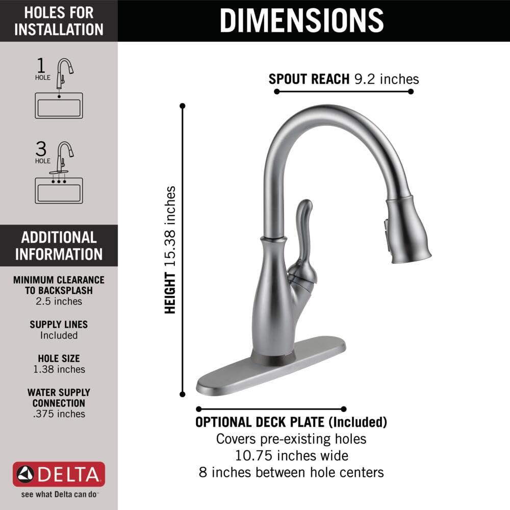 DELTA FAUCET Delta Faucet Leland Touch Kitchen Faucet Brushed Nickel, Kitchen Faucets with Pull Down Sprayer, Kitchen Sink Faucet, Touch Faucet for Kitchen Sink, Touch2O Technology, Arctic Stainless 9178T-AR-DST