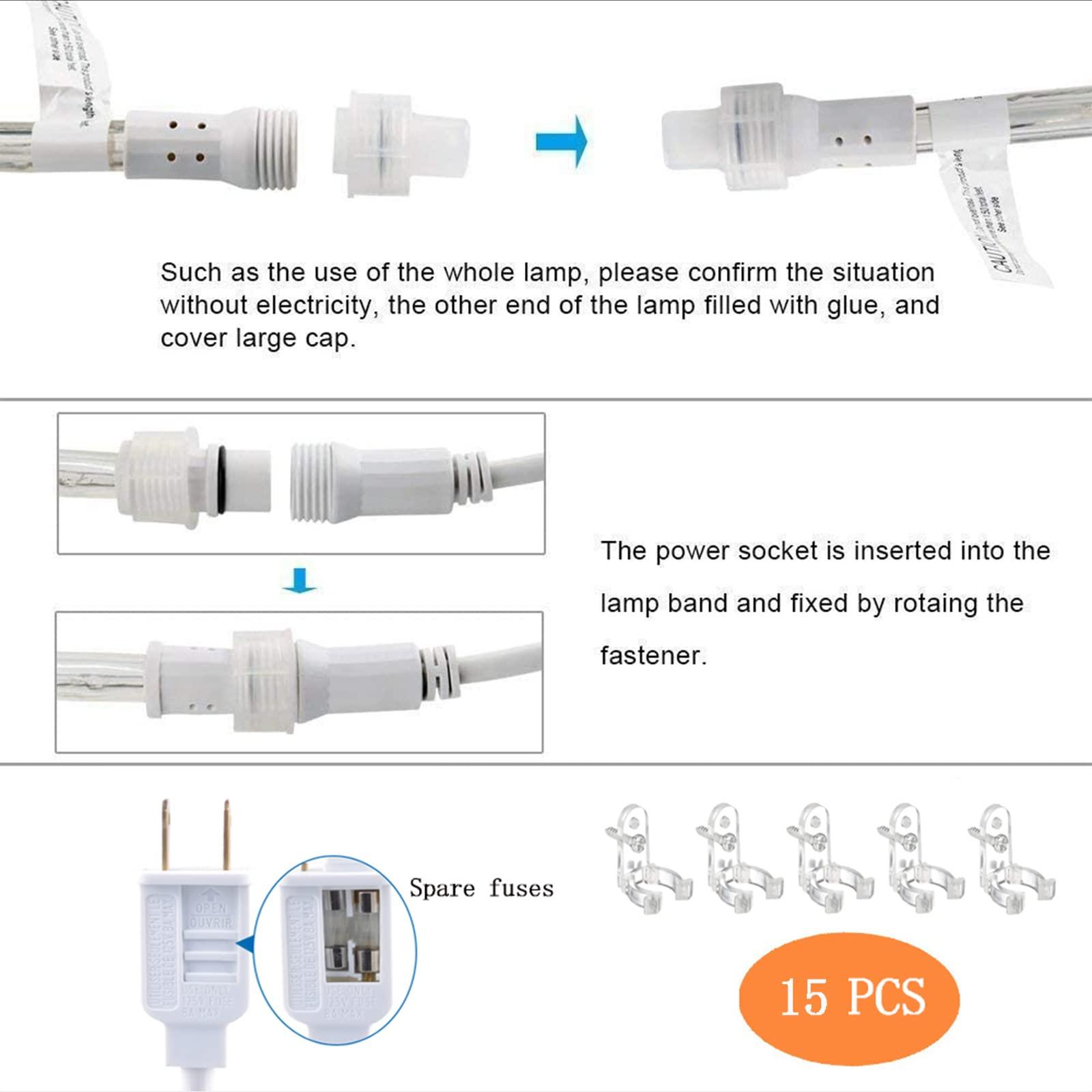 Jnaurb 50ft 360 LED Rope Lights Outdoor, Connectable and Flexible Tube Lights with 8 Modes, Waterproof Indoor Outdoor LED Rope Lighting for Deck, Garden, Pool, Patio, Indoor Outdoor Decorations (White)