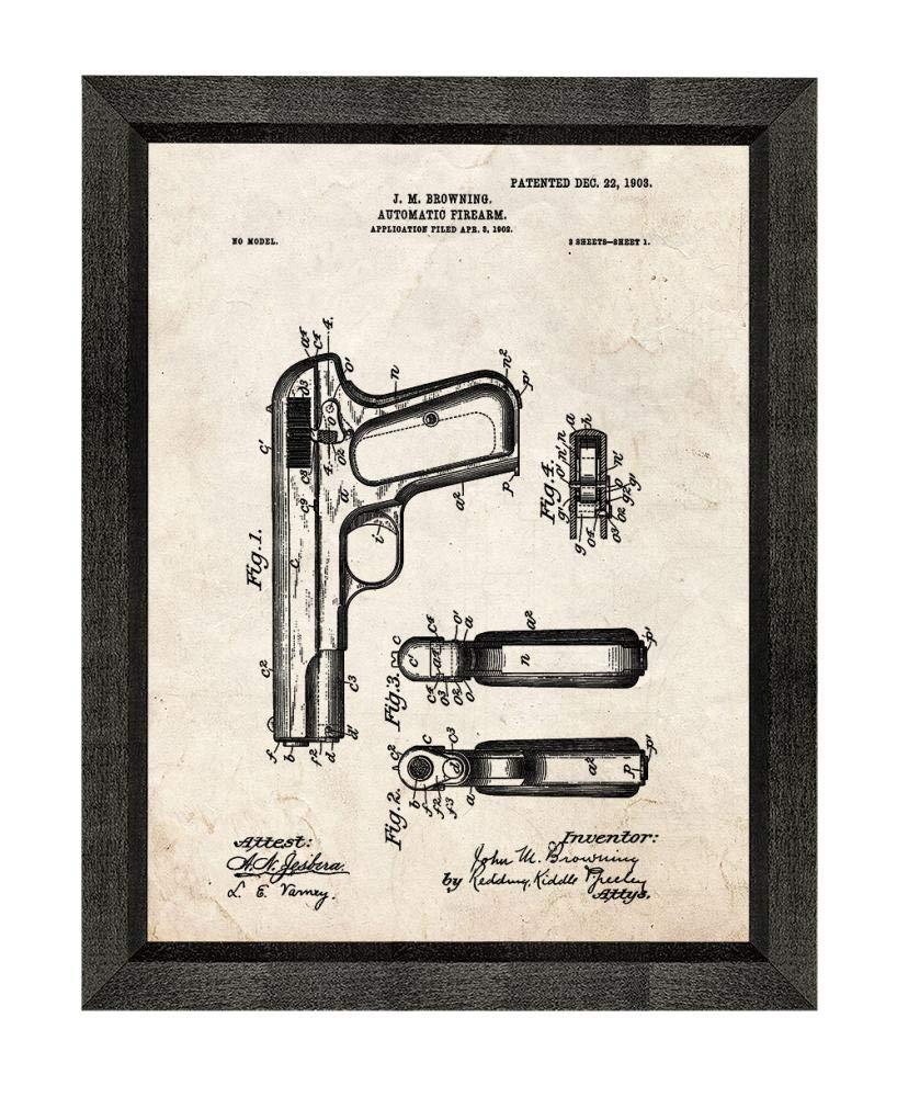 Frame a Patent Colt Model 1903 Pocket Hammerless Automatic Pistol Patent Art Old Look Print in a Beveled Black Wood Frame (16\" x 20\") M10084
