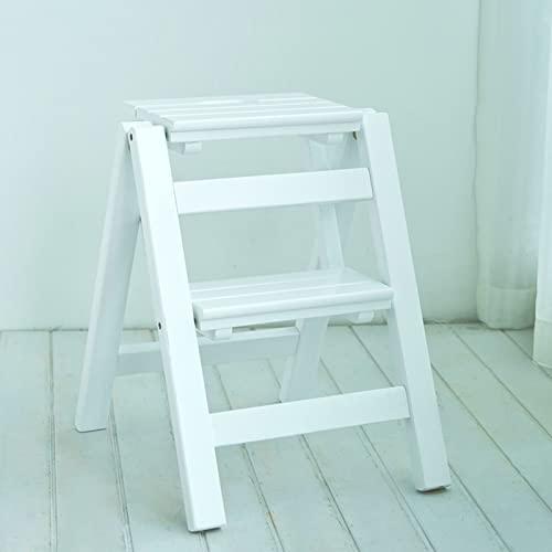 KUYT KUYT 2 Step Ladder Stools Chair, Wooden Ladder Chair Rack Portable Step Folding Stool Perfect for Home, Office, Warehouse Moveable Bookshelf Plant Stand Multifunction/B
