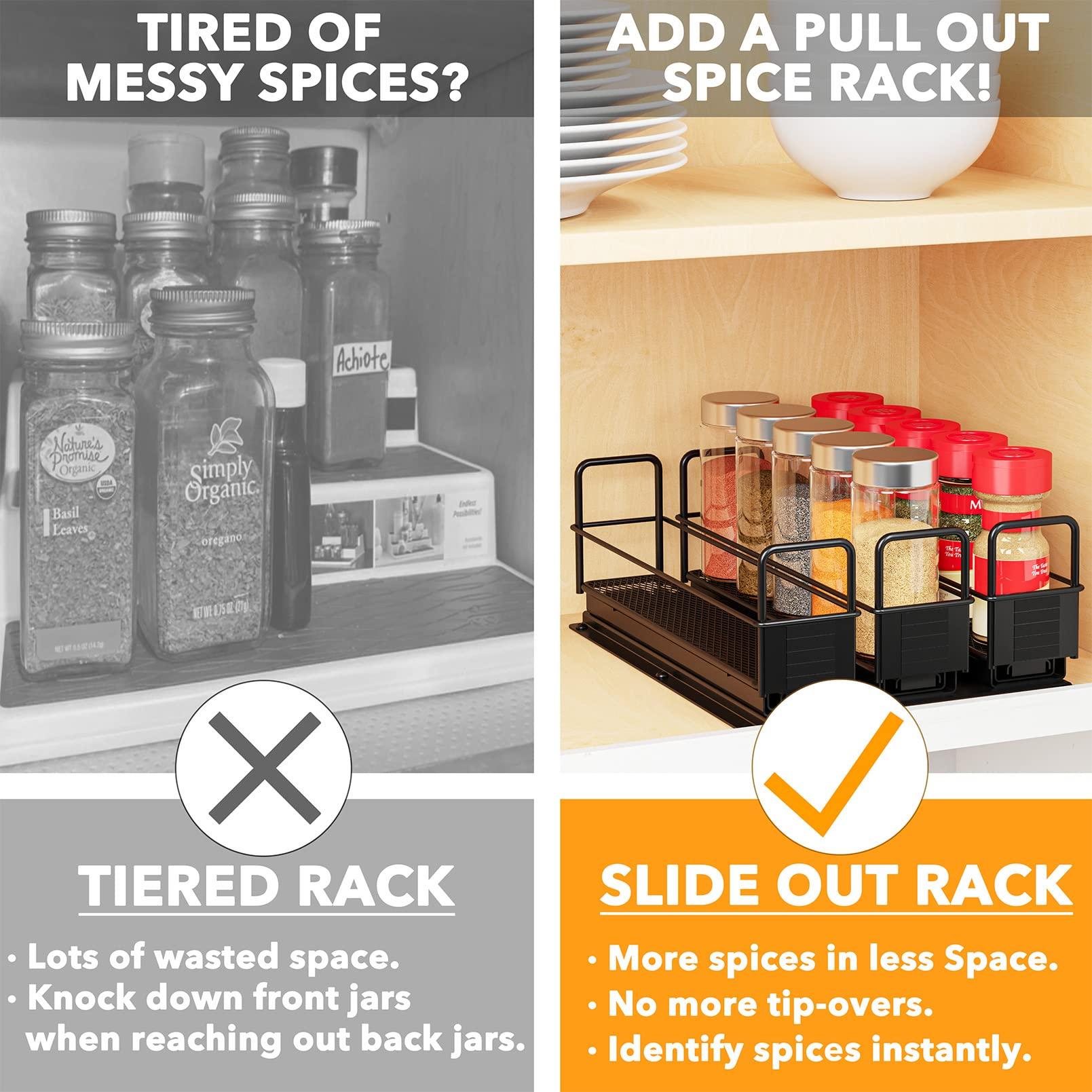 SpaceAid SpaceAid Pull Out Spice Rack Organizer for Cabinet, Heavy Duty Slide Out Seasoning Kitchen Organizer, Cabinet Organizer, with Labels, 7.7\" W x10.75 D x4 H, 3 Drawers 1-Tier
