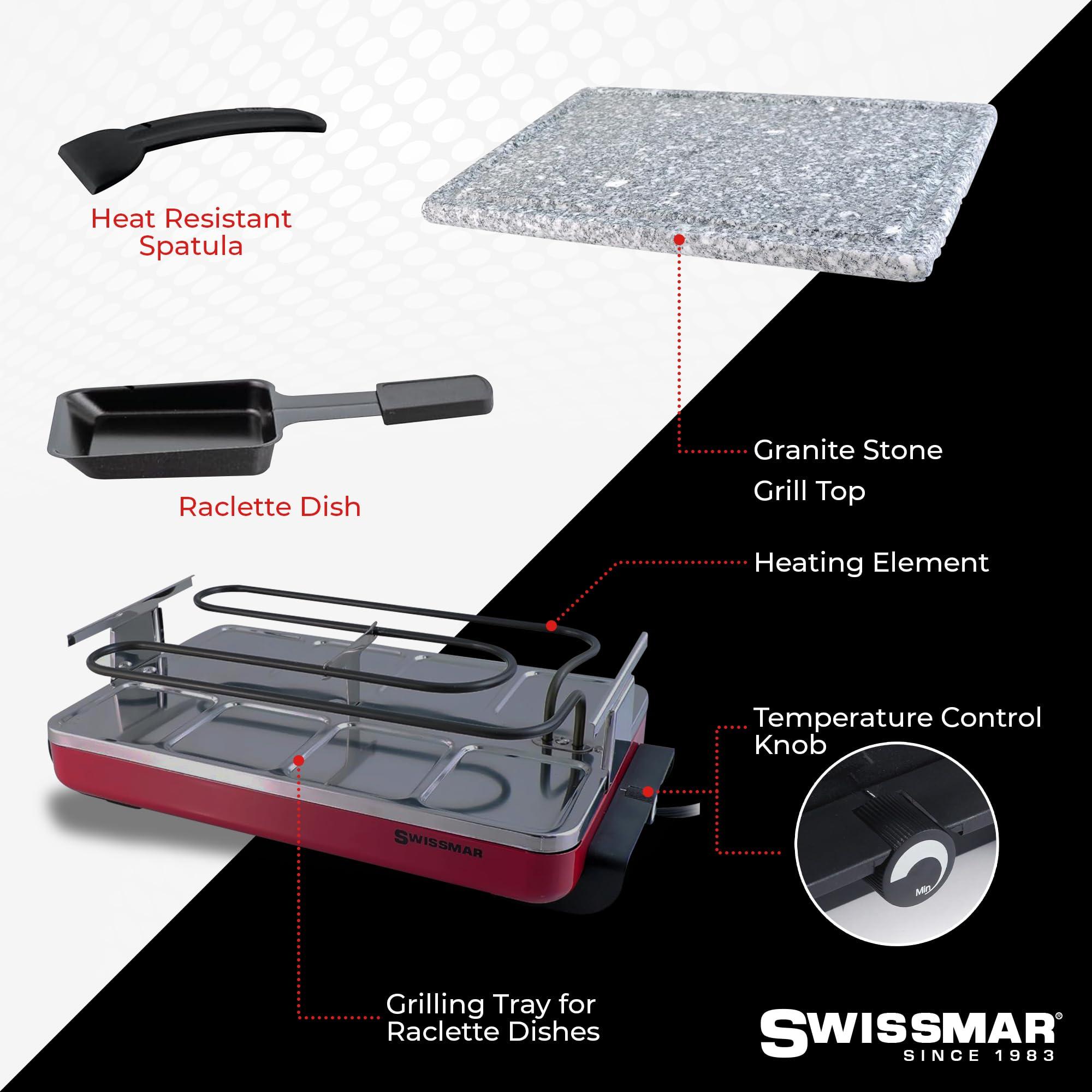 Swissmar Swissmar Classic 8-Person Raclette Party Grill - Indoor Electric Grill & Griller with Granite Stone Grill Plate - Red