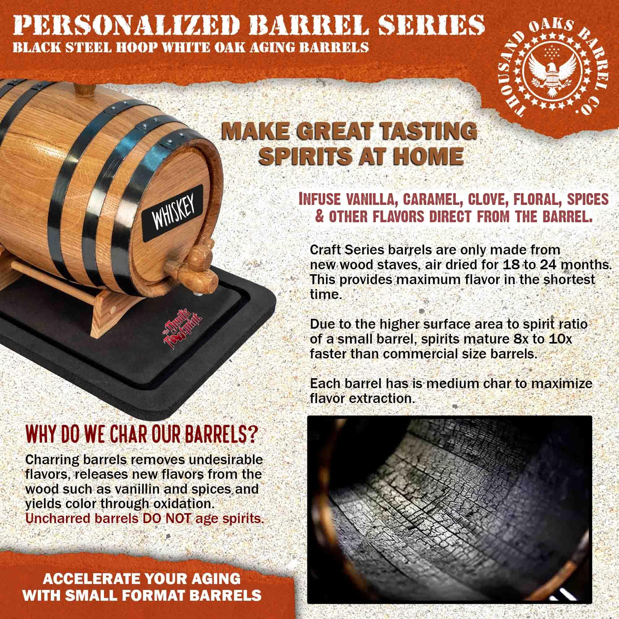 THOUSAND OAKS BARREL Personalized 2 Liter Oak Aging Barrel with Wood Stand, Bung & Spigot - Age Cocktails, Bourbon, Whisky, Rum, Tequila, Mead Wine - 2L Mini Whiskey Aging Barrels (P5)