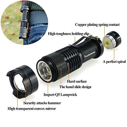 Pocketman Pocketman Mini 3 Modes Cree Q5 7w 300lm LED Flashlight Torch 10 Pack