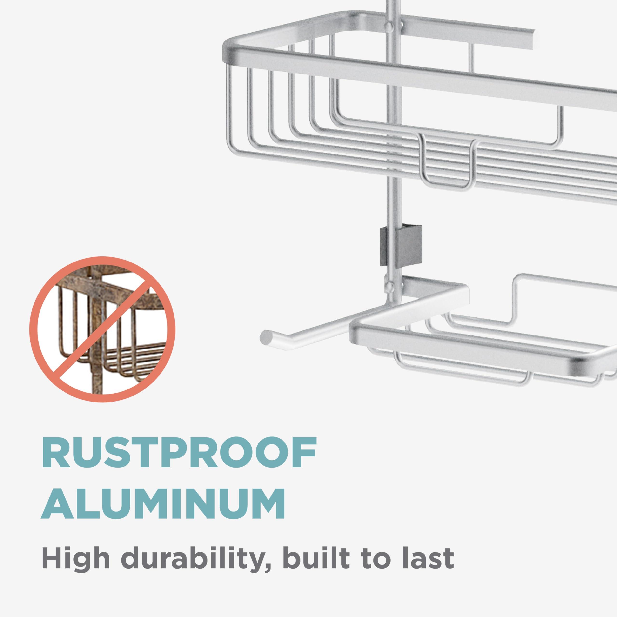 Zenna Home Zenna Home Hanging Shower Caddy with 2 Shelves, Soap Tray, Razor Holders and Hooks, Satin Chrome Rustproof Shower Rack, No Drilling Premium Over Shower Head Organizer, and Bathroom Shower Racks