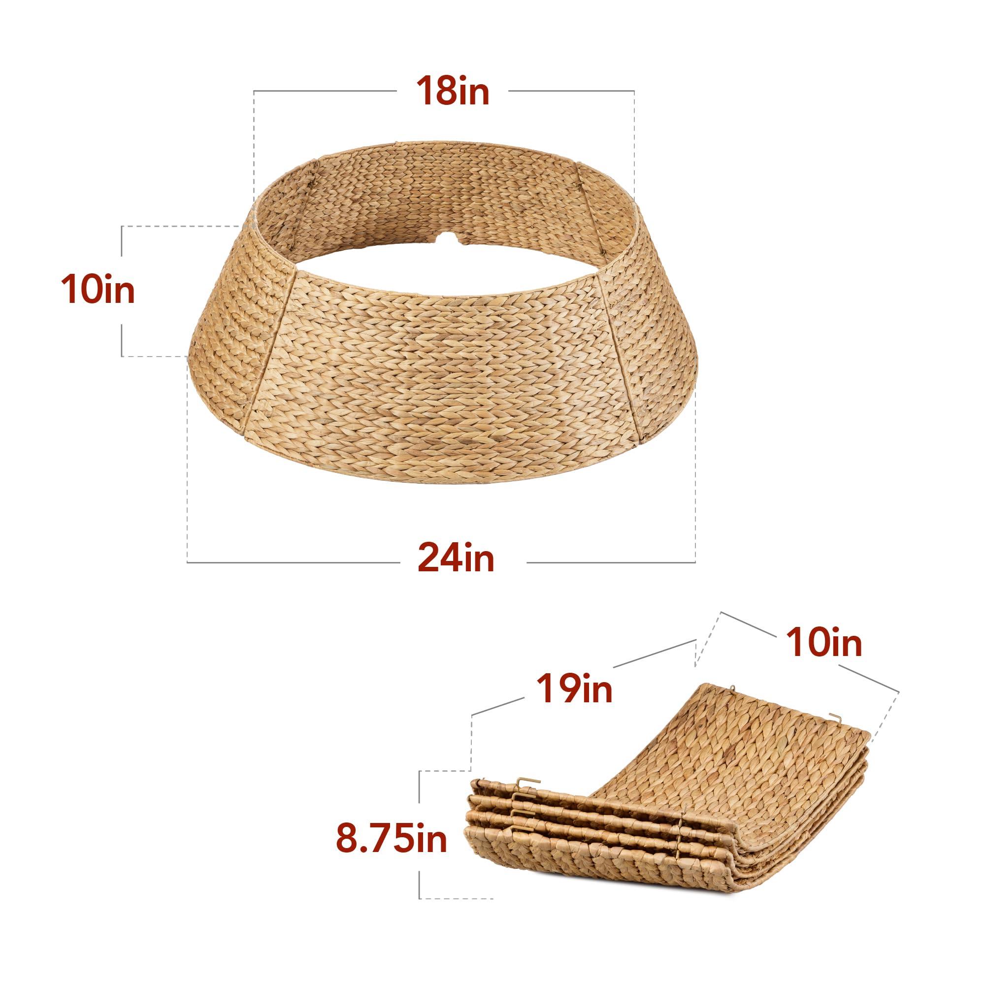 Best Choice Products Best Choice Products 24in Christmas Tree Collar, Woven Hyacinth 3-Piece Holiday Rattan Tree Skirt Accessory for Home w/Cord Cut-Out - Natural