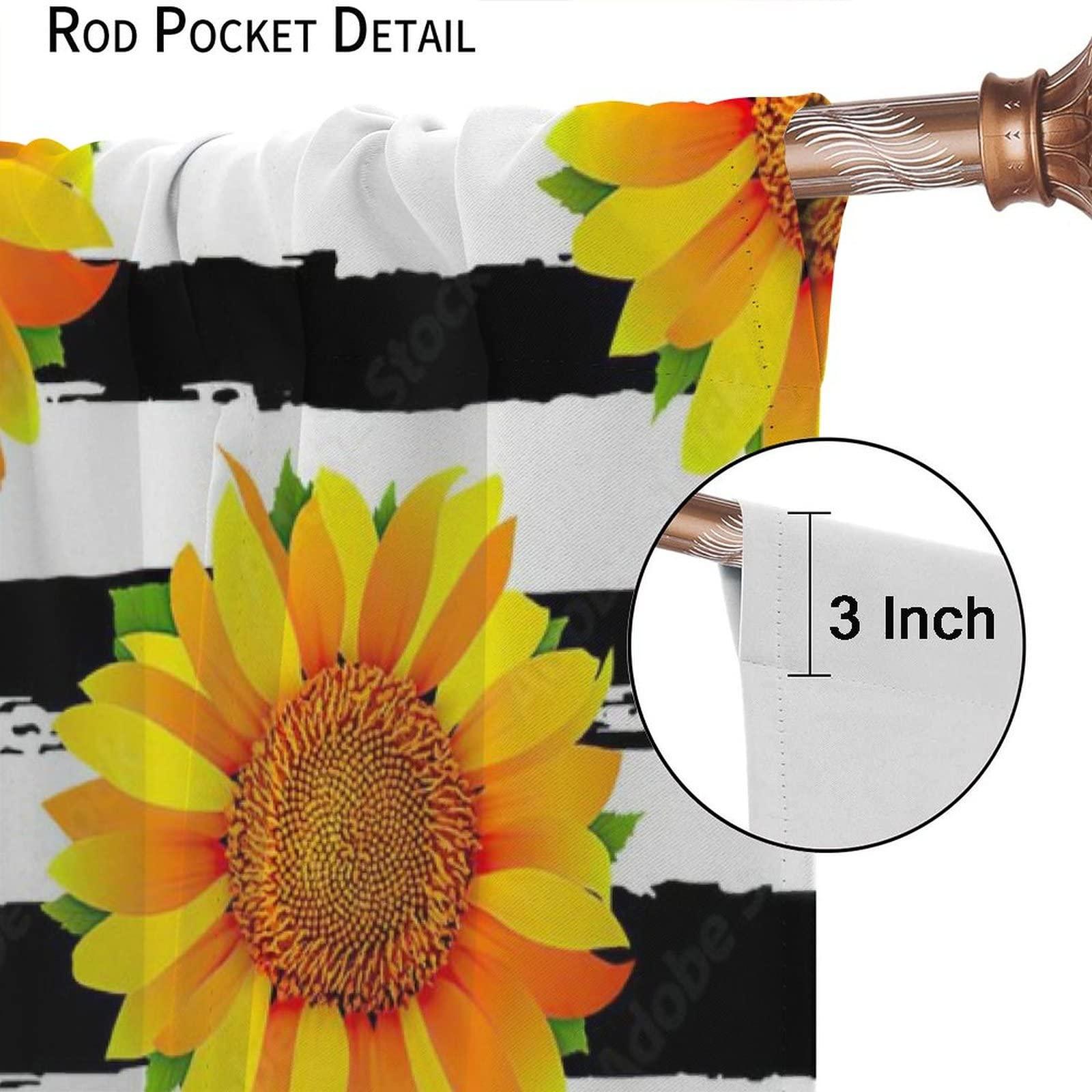gaoyaqing Sunflower Black and White Striped Curtains, Sunflower Art Curtains on Black Edge Stripes, Sunflower Room Bedroom Blackout Insulation Curtains 2 Panels 42x54in