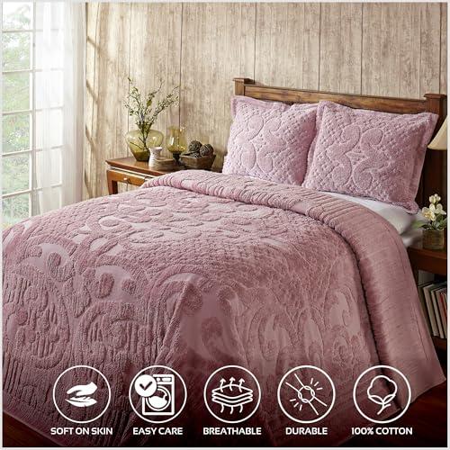 Better Trends Better Trends All Season Bedspread 100% Cotton Chenille Bedspreads Coverlet Luxurious Medallion Pattern Tufted 1 Piece Full/Double Size 96\" X 110\" Soft Lightweight Pink Bedding Ashton Collection