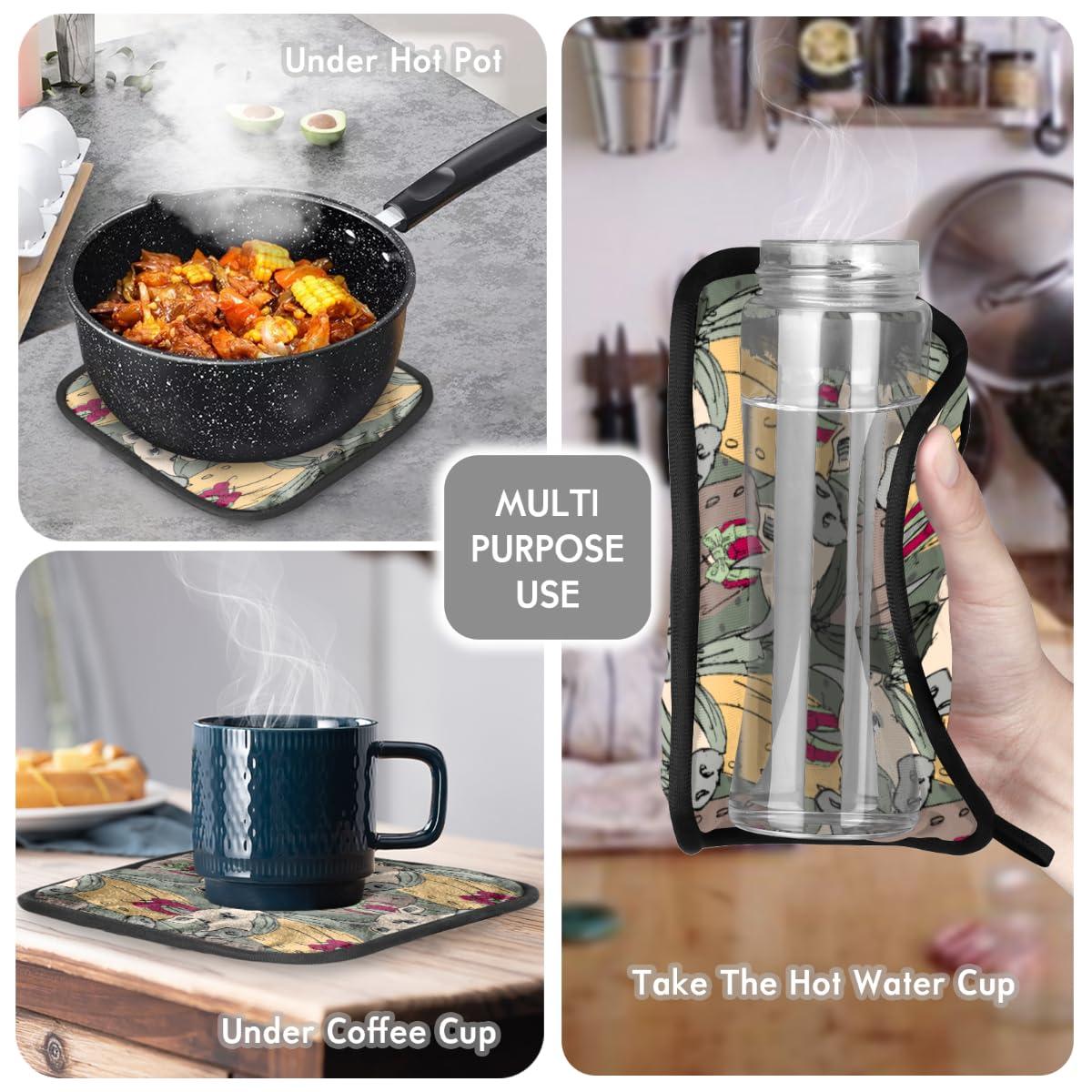 POFATO Gentleman Cow Oven Mitts and Pot Holders Sets Kitchen Oven Mitts Heat Resistant Non-Slip Potholders Oven Gloves and Hot Pads for BBQ Cooking Grilling Baking