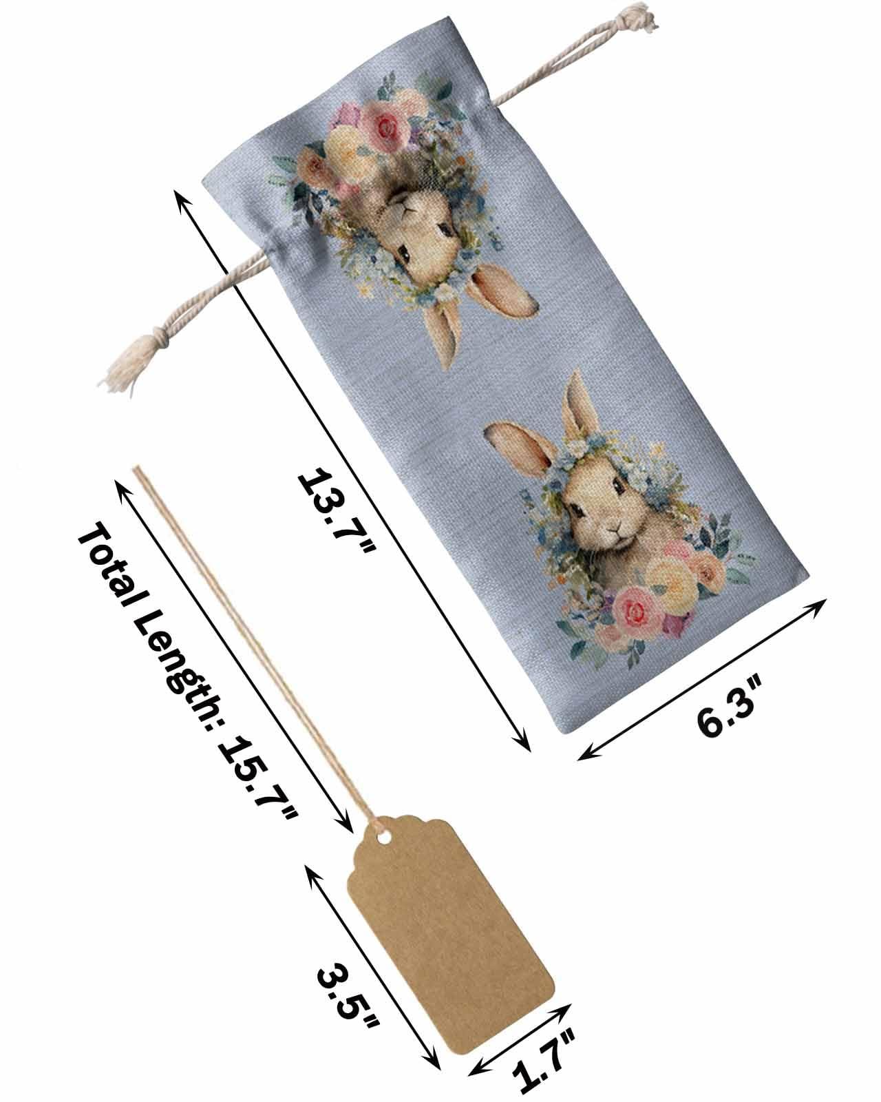 PIEPLE PIEPLE Easter Blue Bunny 10PCS Wine Bottle Bags, Wine Bottle Cover with Drawstring, Gift Bag for Champagne, Wedding, Birthday, Party Rustic Spring Botanical Flower Leaves