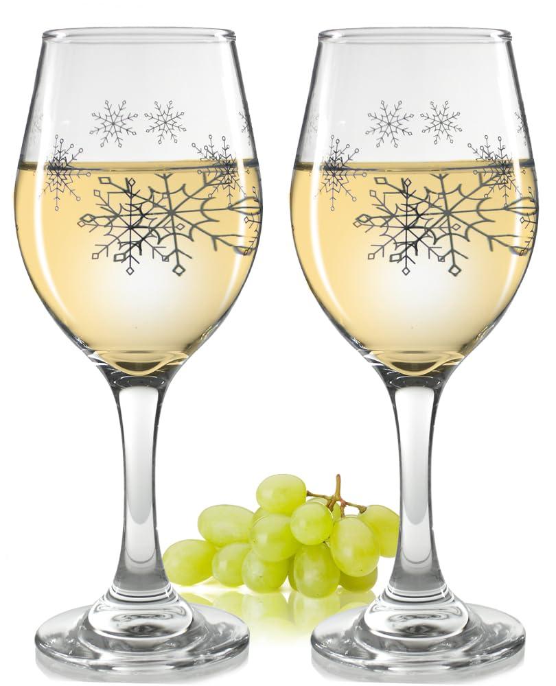 BANBERRY DESIGNS BANBERRY DESIGNS Snowflake Wine Glasses - Standard Two Piece Set of Wine Glasses - Silver Snowflake Design - 7.75\" H 12 oz Capacity
