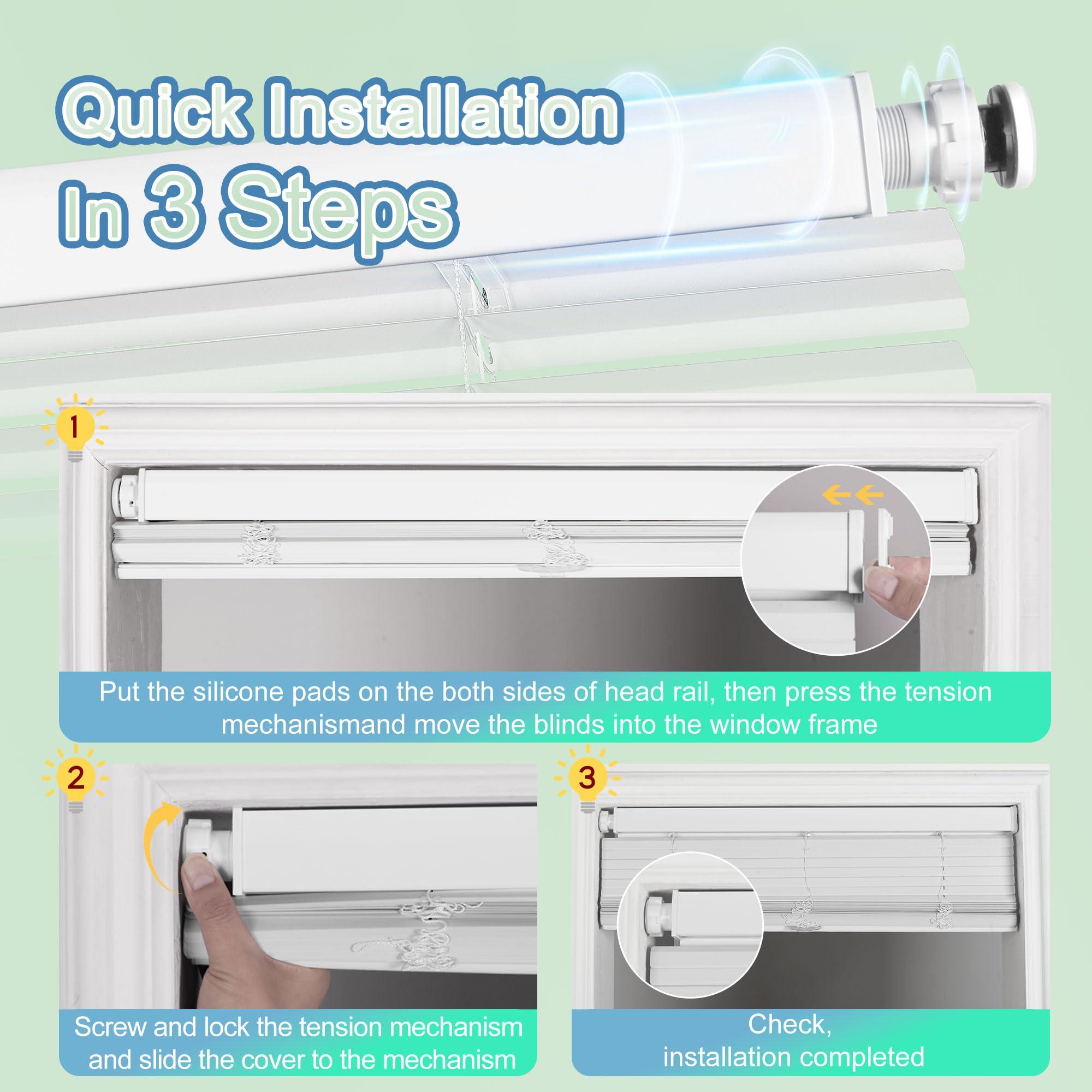BERISSA BERISSA No Drill No Tool Cordless Mini Window Blinds 1 inch Venetian Blind Aluminum Horizontal Blinds Camper Blinds for Interior Inside(47" W x 39" H) Beige