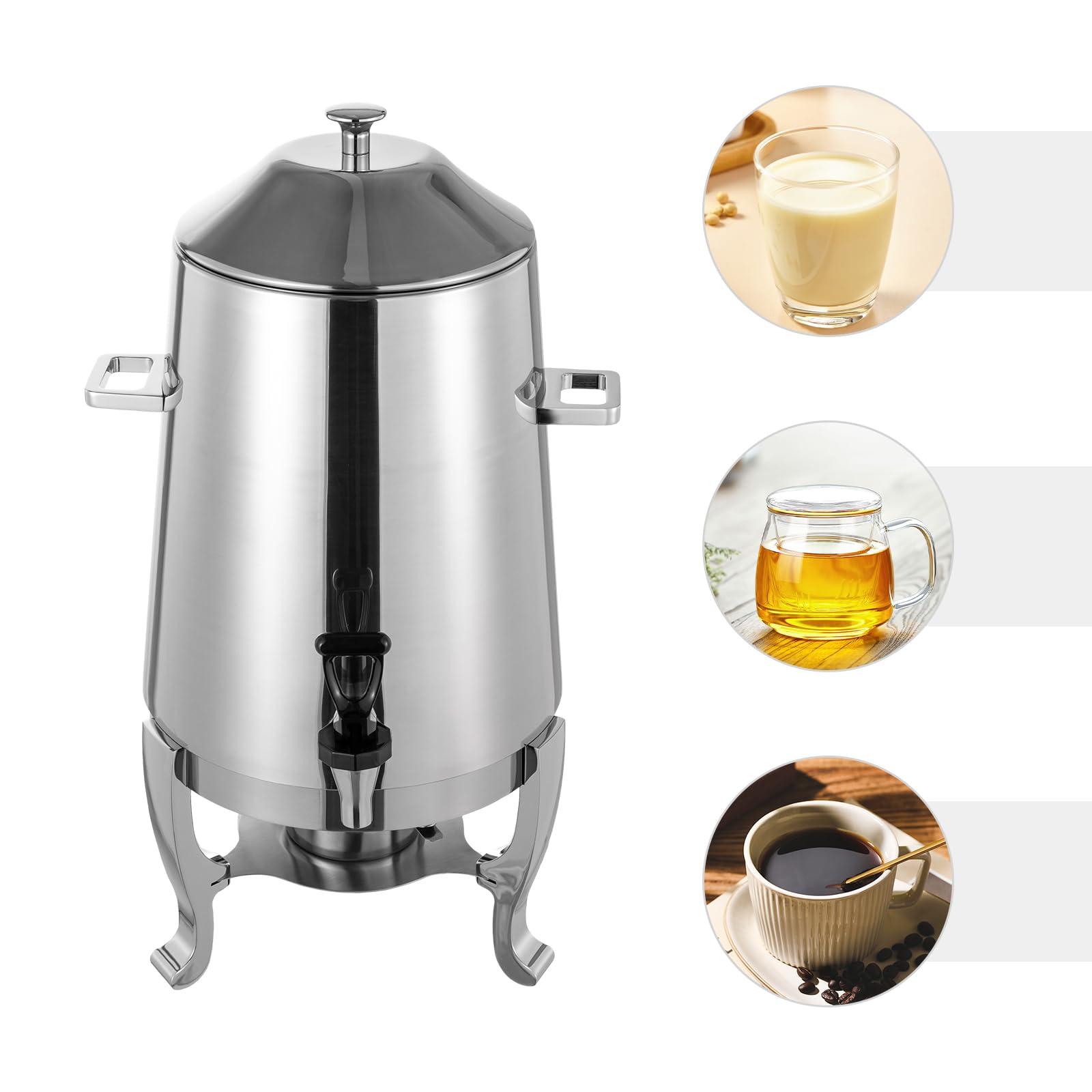 WOQLIBE 3.5 Gallon Hot Beverage Dispenser, Stainless Steel Insulated Beverage Dispenser w/Spigot & Electric Heating Board for Party Home Hotel Restaurant (Silver)