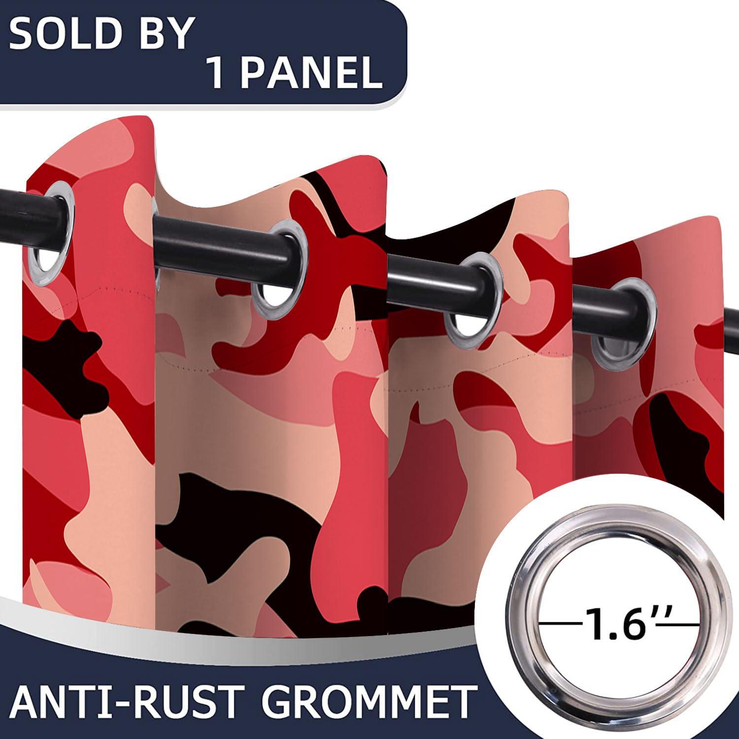 Czrouz Camo Red Door Curtains for Doorways, Abstract Black Pink Hunter Army Camouflage Blackout Curtain for Kids Bedroom Closet, Grommet Thermal Insulated Privacy Door Drapes for Room Divider, 42" W x 80" L