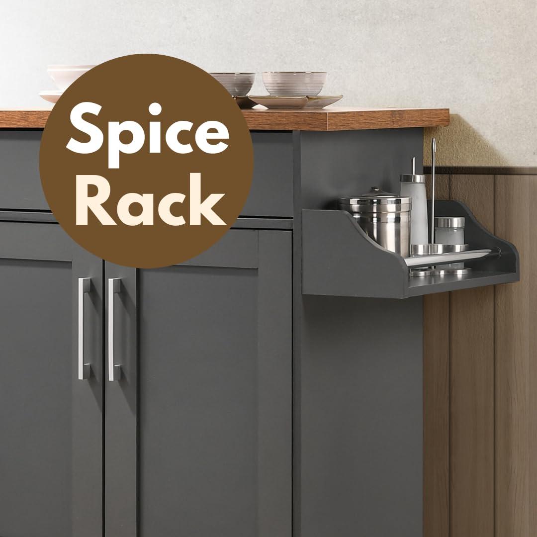 Hodedah Hodedah Kitchen Island with Spice Rack, Towel Rack & Drawer, Grey with Oak Top