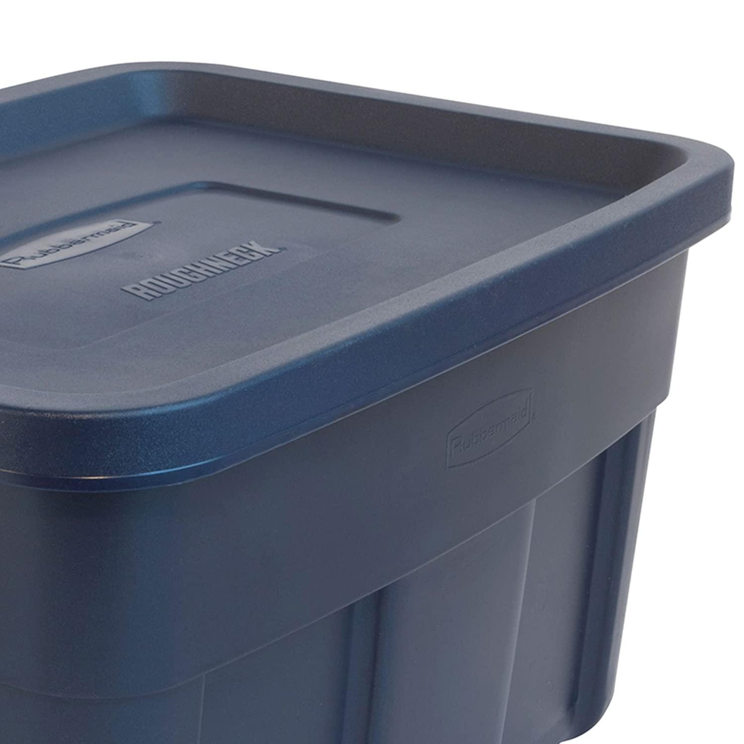 Rubbermaid Rubbermaid Roughneck Tote 14 Gal, 6 Pack, Made in USA, Dark Indigo Metallic, Rugged Plastic Stackable Storage Bins with Lids and Handles