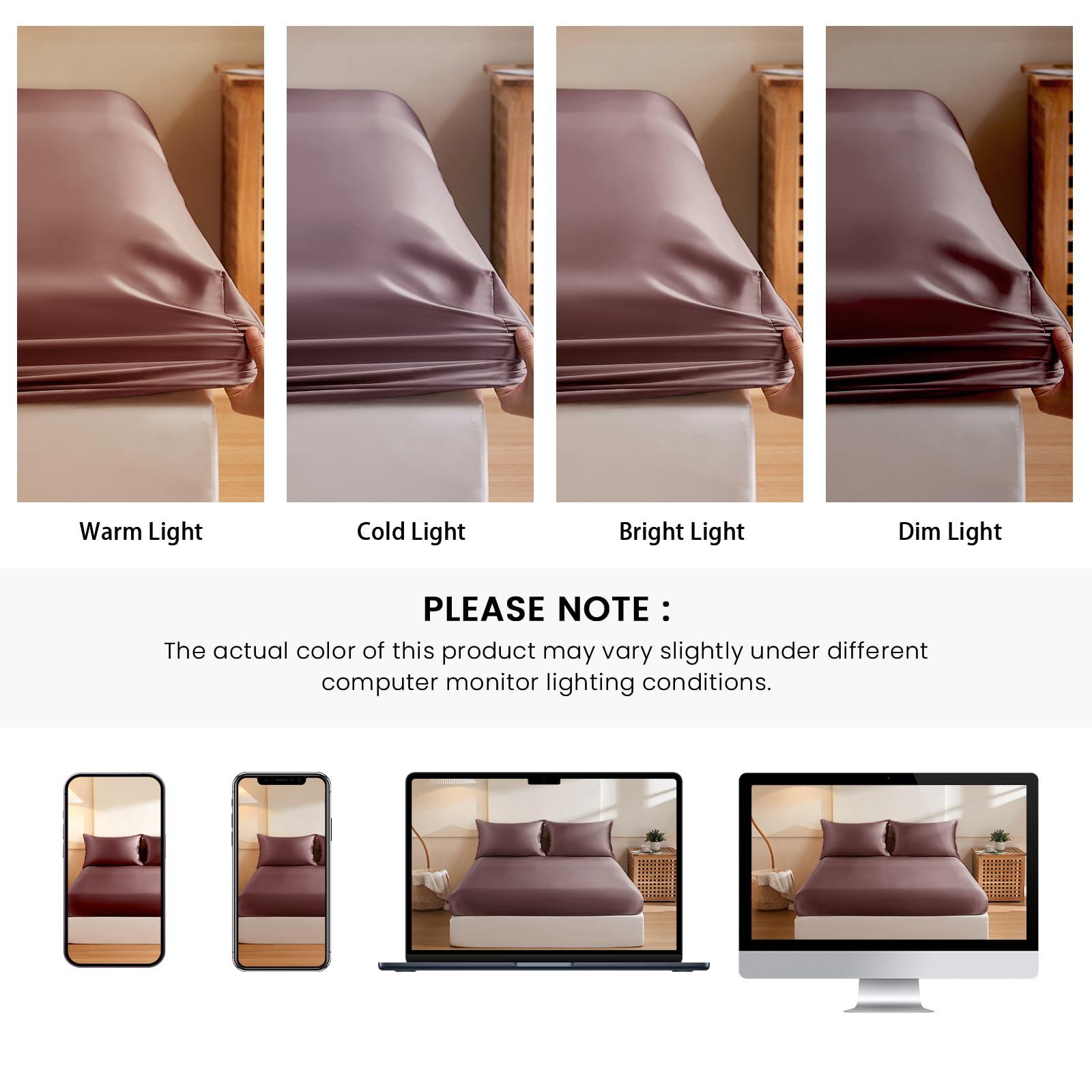 THXSILK THXSILK Silk Cal. King Fitted Sheet 3Pcs Set, 6A+ Top Grade 100% Pure Mulberry Silk Bed Sheets Set Luxury Bedding Sheet for Hair and Skin, 1 Fitted Sheet with 2 Pillowcases, Purple