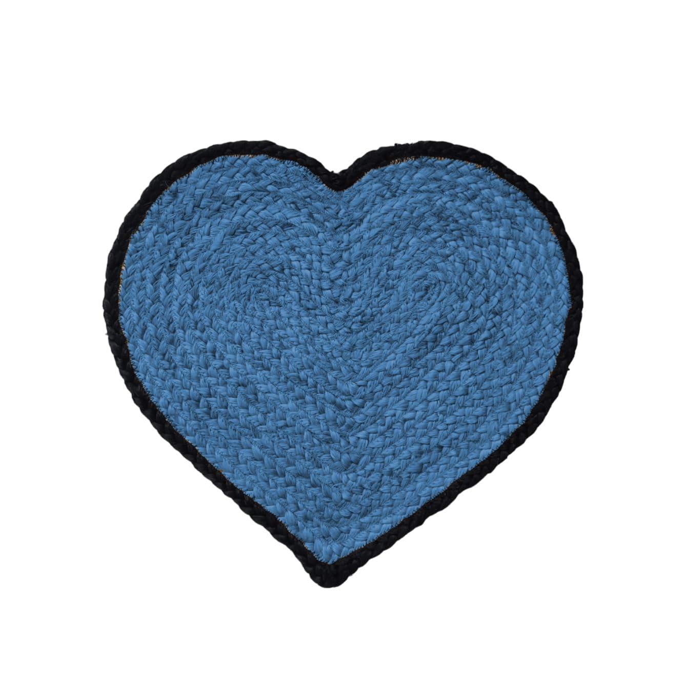 ARTS OF JAIPUR ARTS OF JAIPUR Collection Heart Rug - 3x3 Ft Indian Hand Braided Heart Shape Jute Area Rug, Beige Jute Area Rug, Floor Jute Heart Shape Rug, Moroccan Rug, Living Room Rug, NEW-NR-27-BLUE-3x3-Feet