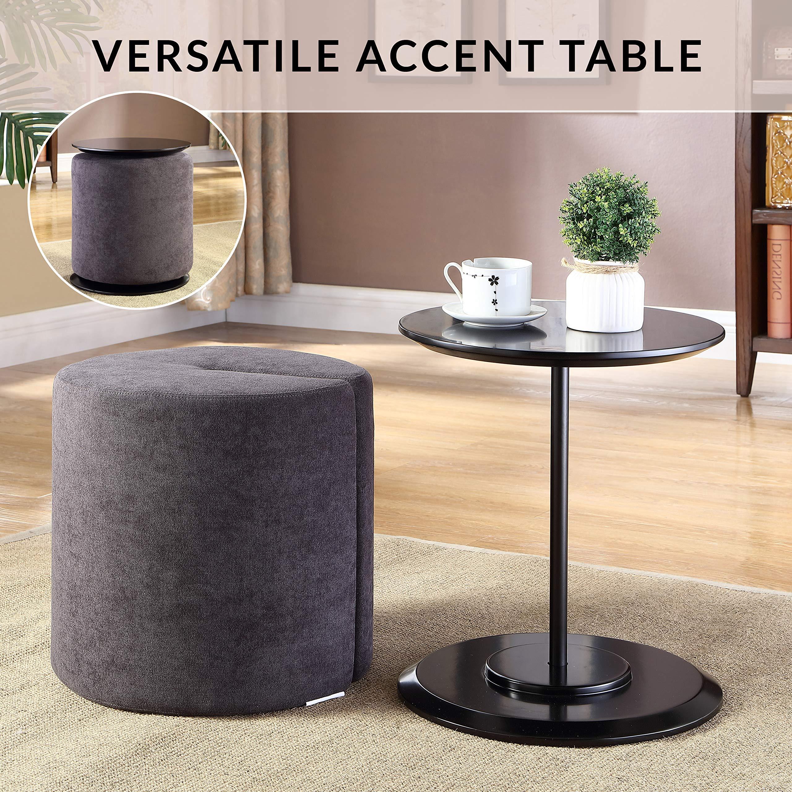 Mission Hills Mission Hills Furniture Accent Table and 18 in Round Nesting Ottoman, Modern Upholstered Fabric Chair, Small Wooden Side Table for Living Room, Bedroom, Home and Office, Dark Grey (2-Piece Set)