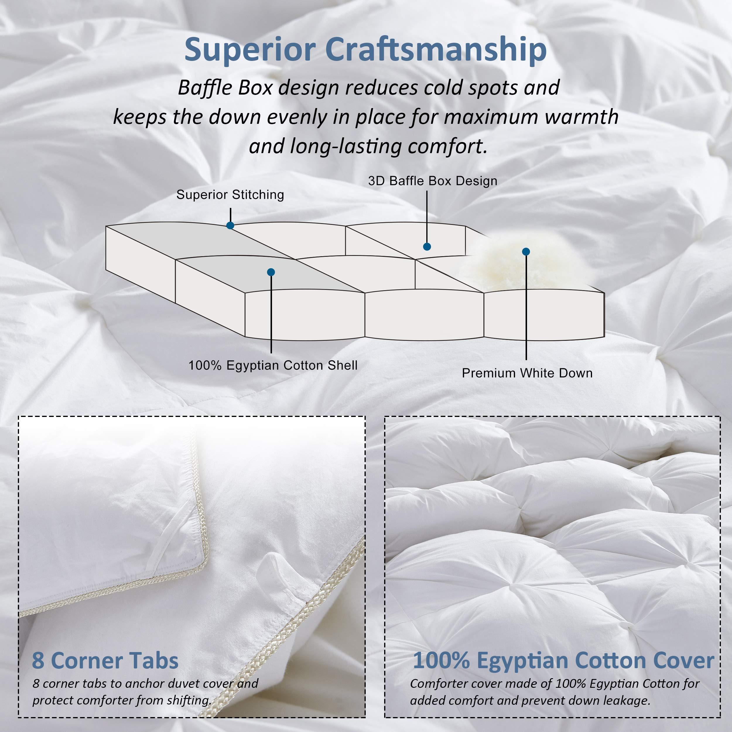 Egyptian Cotton Factory Outlet Store Goose Down Comforter 1500 Thread Count, 100% Egyptian Cotton, Siberian Goose Down, 50oz, King / California King Size, White, Baffle Box Construction