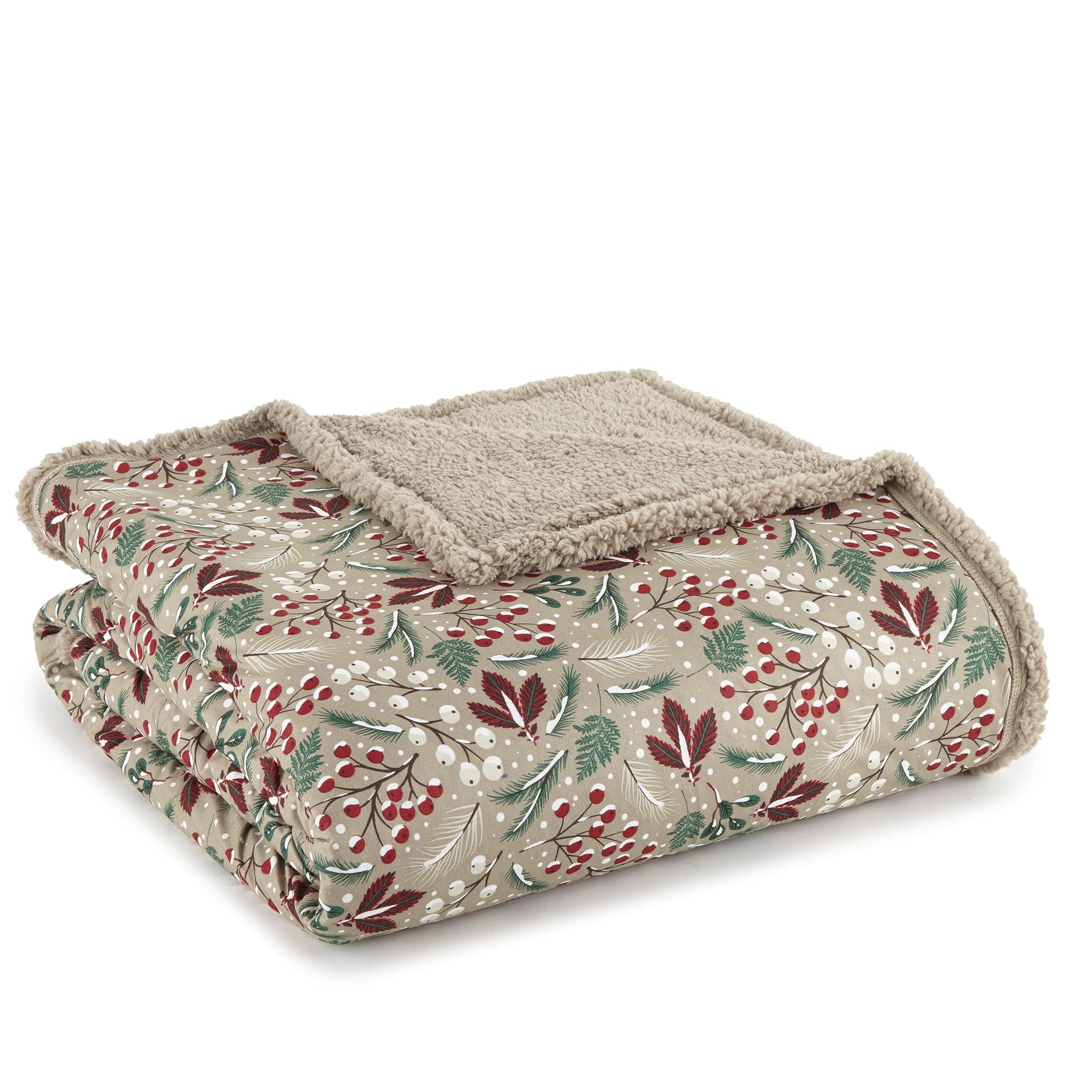 Thermee Thermee Micro Flannel Heavy Blanket with Sherpa Back for Cold Weather Full/Queen-Size Super Soft, Cozy Blanket Luxurious Throw Blanket for Comfort and Warmth Durable Design-Frosted Berries
