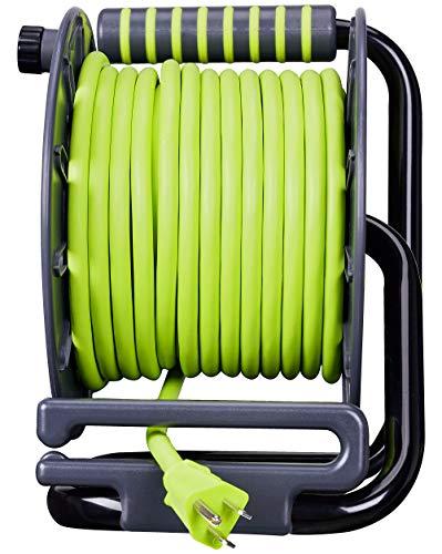 Masterplug Masterplug 50ft Cord Reel, Retractable Extension Lead with Winding Handle, Safety Overload Circuit Breaker and Power Switch, 4X Grounded Outlets, 2X USB Ports, 13amps, 14AWG Cable