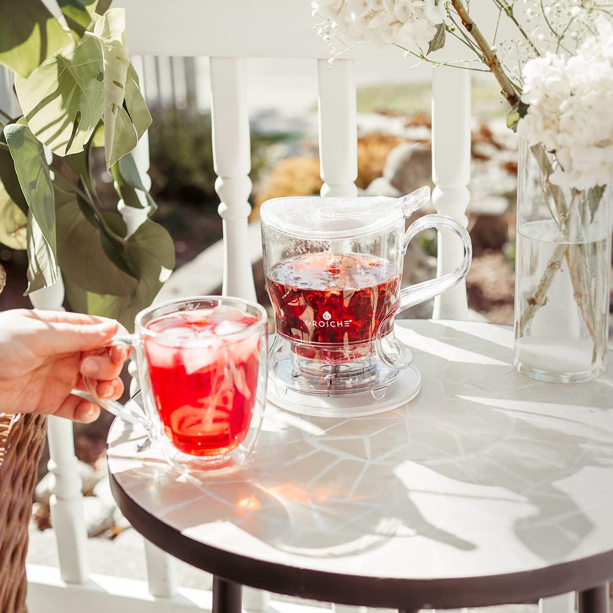 GROSCHE GROSCHE Aberdeen Tea Infuser Teapot & Smart Tea Maker - BPA-Free, Drip-Free Design | Coaster | Easy Brew | Easy Clean Steeper (17.7 oz - 525 ml)
