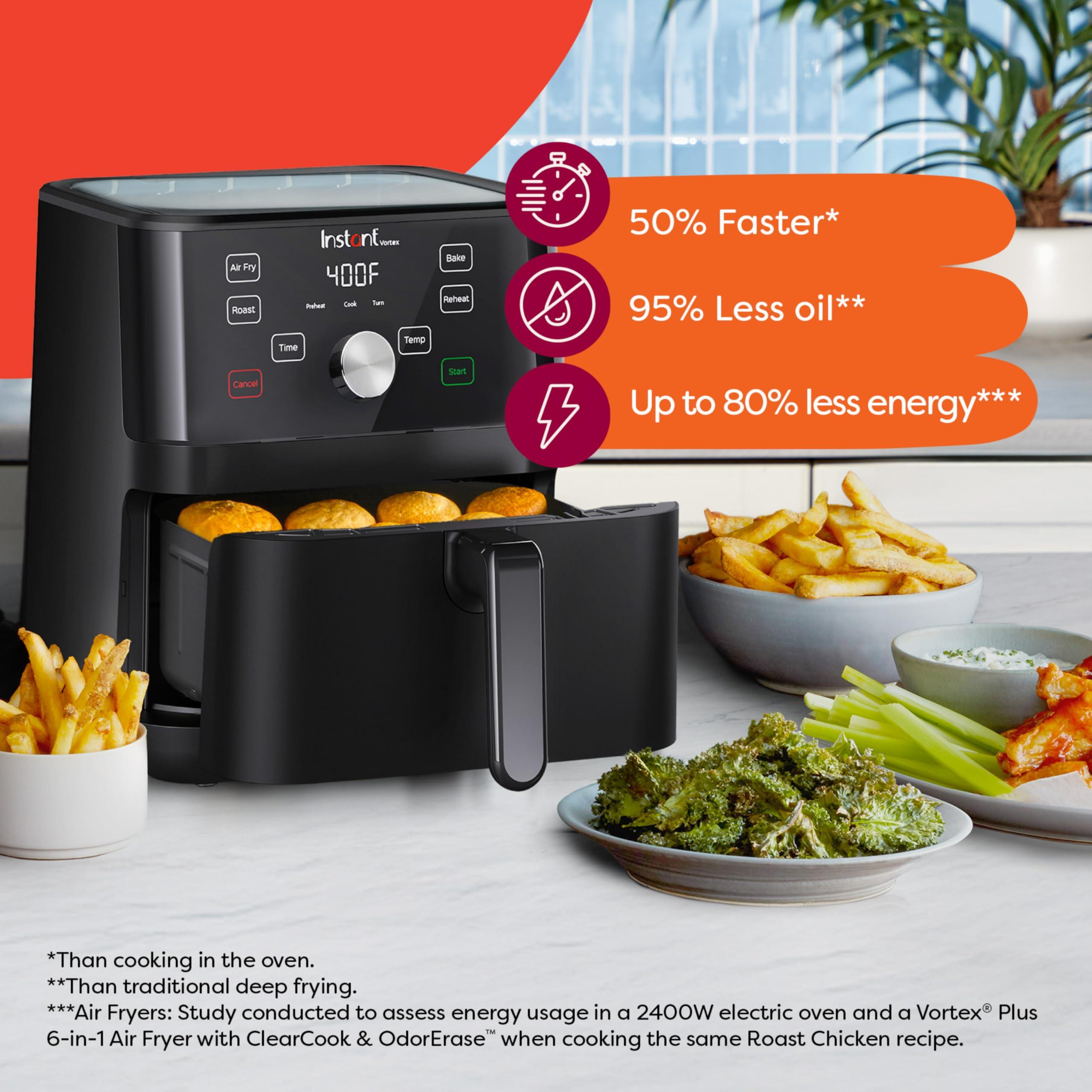 Instant Instant Vortex 6QT XL Air Fryer, 4-in-1 Functions that Crisps, Roasts, Reheats, Bakes for Quick Easy Meals, 100+ In-App Recipes, is Dishwasher-Safe, from the Makers of Instant Pot, Black